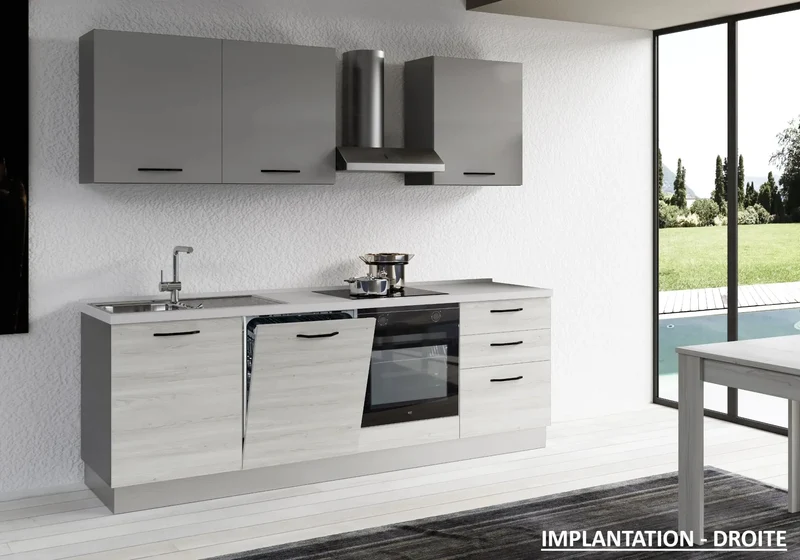 Cuisine Équipée Chêne Gris STAR 240 - Électroménager Inclus