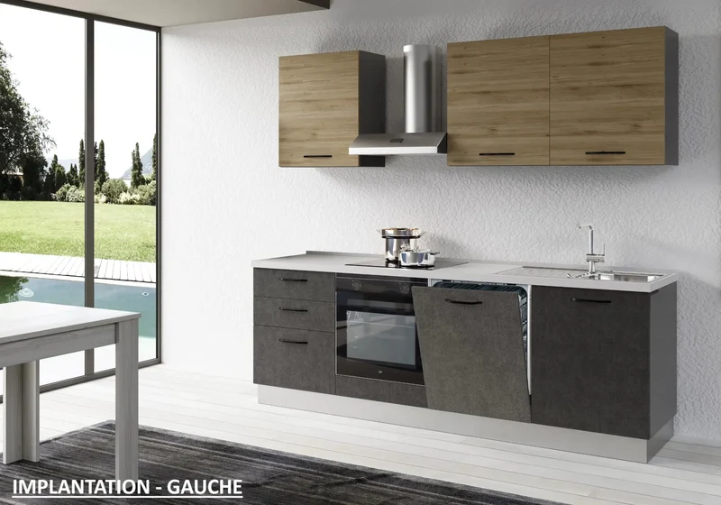 Cuisine Équipée Titane Chêne STAR 240 - Électroménager Inclus