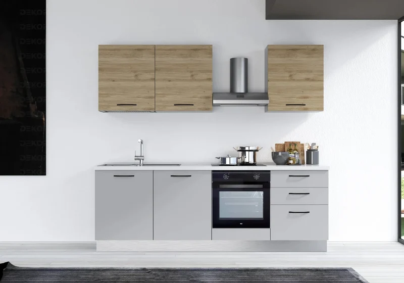 Cuisine Équipée Gris Chêne STAR 240 - Électroménager Inclus