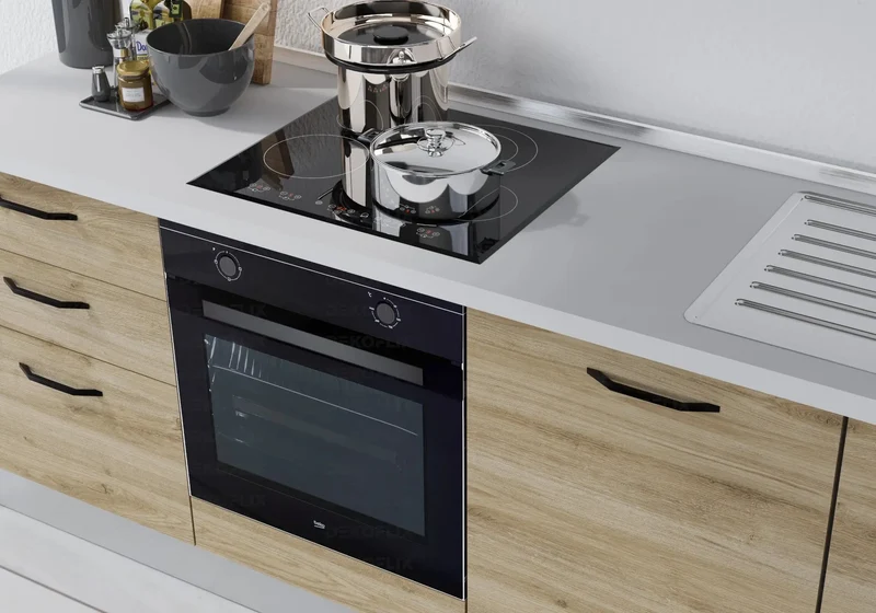 Cuisine Équipée Chêne Titane STAR 240 - Électroménager Inclus