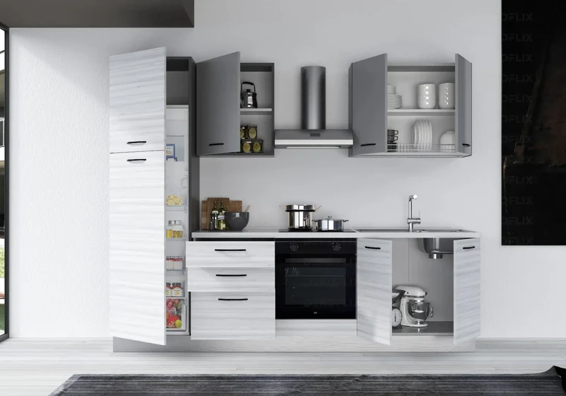 Cuisine Complète Chêne Gris STAR 255 - Électroménager Inclus
