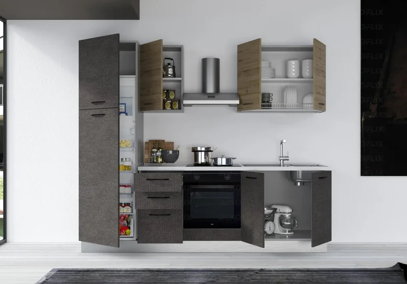Cuisine Complète Titane Chêne STAR 255 - Électroménager Inclus