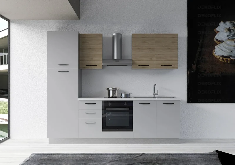 Cuisine Complète Gris Chêne STAR 255 - Électroménager Inclus