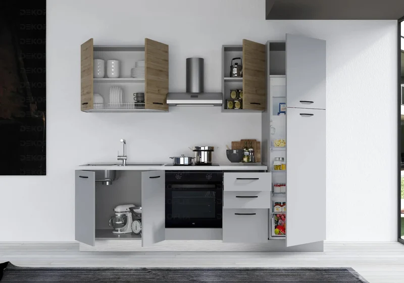 Cuisine Complète Gris Chêne STAR 255 - Électroménager Inclus