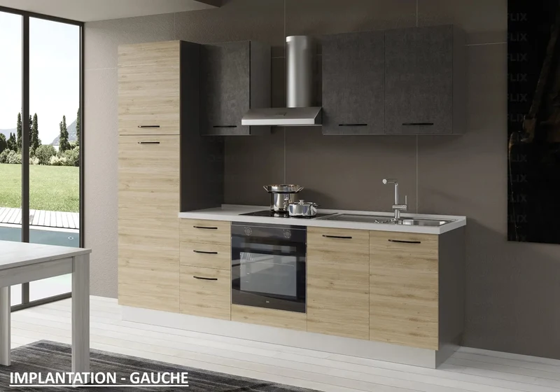 Cuisine Complète Chêne Titane STAR 255 - Électroménager Inclus