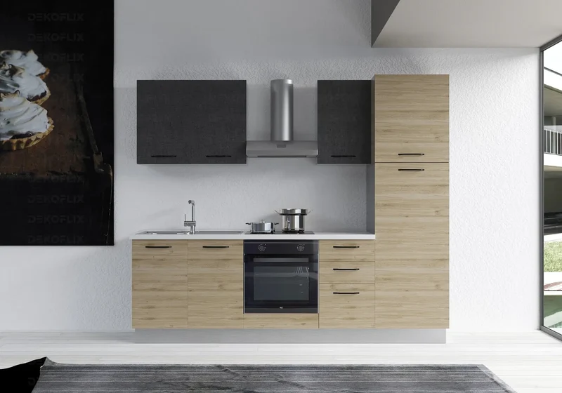 Cuisine Complète Chêne Titane STAR 255 - Électroménager Inclus