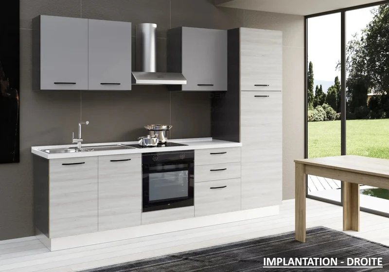 Cuisine Aménagée Chêne Gris STAR 270 - Électroménager Inclus