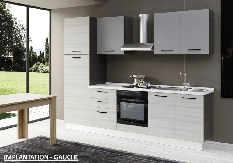 Cuisine Aménagée Chêne Gris STAR 270 - Électroménager Inclus