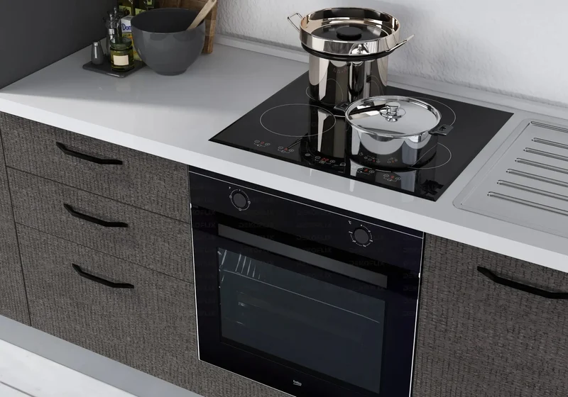 Cuisine Aménagée Titane Chêne STAR 270 - Électroménager Inclus