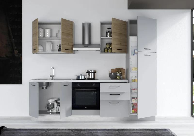 Cuisine Aménagée Gris Chêne STAR 270 - Électroménager Inclus