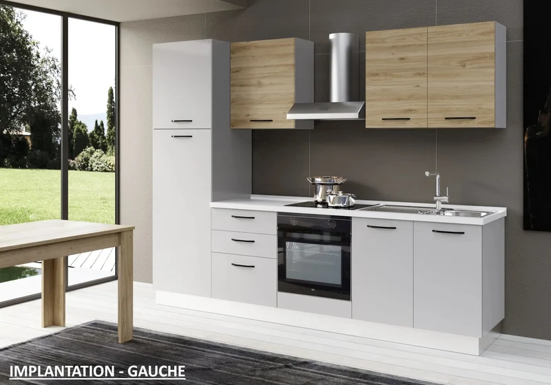 Cuisine Aménagée Gris Chêne STAR 270 - Électroménager Inclus