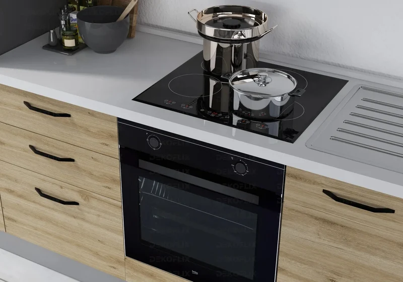 Cuisine Aménagée Chêne Titane STAR 270 - Électroménager Inclus