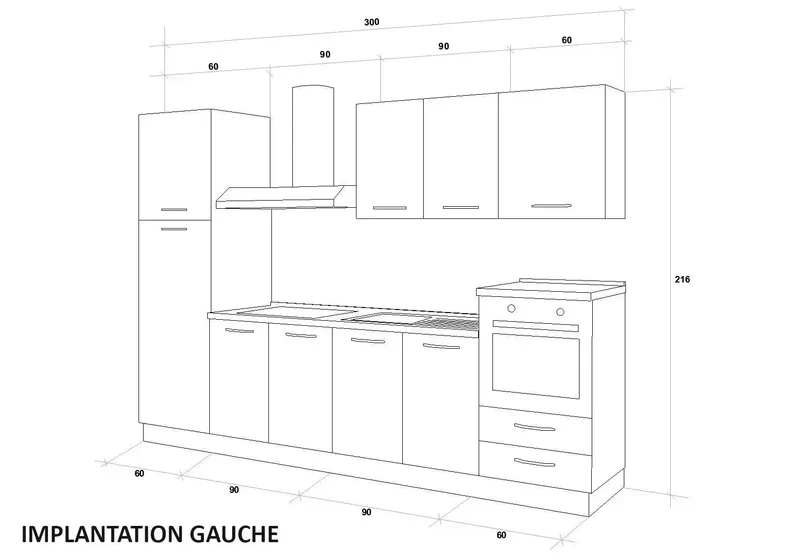 Cuisine Chêne Gris STAR 300 - Électroménager Inclus