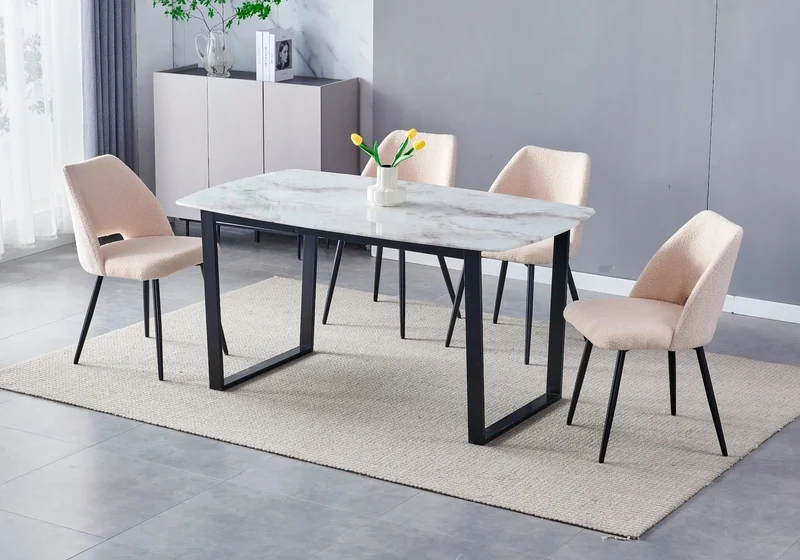 Ensemble table chaise noire marbre blanc - Lyly