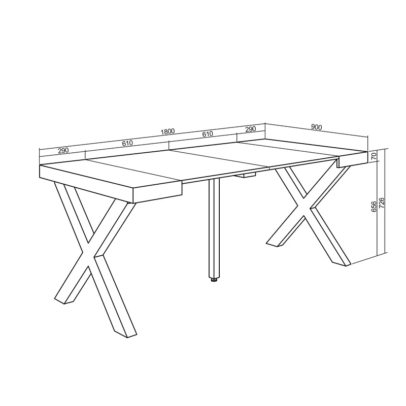 Table console extensible noire & blanche 180 cm – Jusqu’à 8 personnes – Pieds en bois massif blancs en X