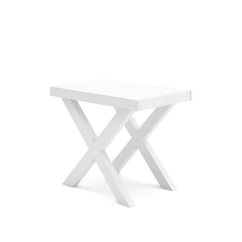 Table console extensible blanche 180 cm – Jusqu’à 8 personnes – Pieds en bois massif blancs en croix