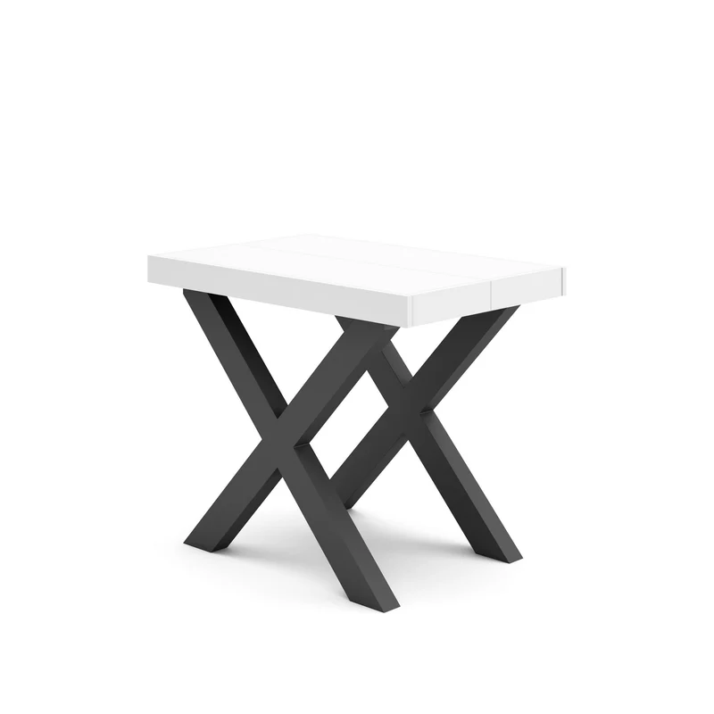 Table console extensible blanche 180 cm – Jusqu’à 8 personnes – Pieds en bois massif noirs en croix