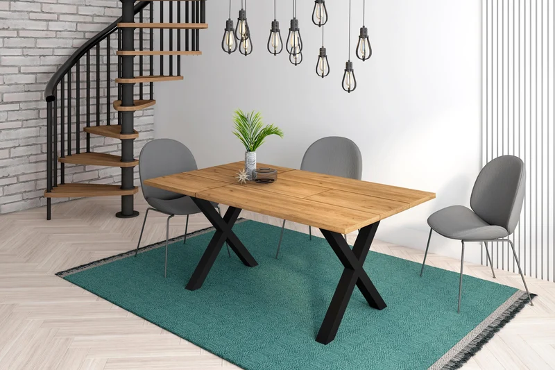 2 Pieds de Table style industriel - 72x72 cm - Support en Forme de X - Bois Massif - Laqué noir