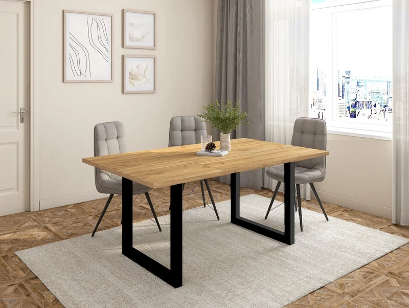 2 Pieds de Table style industriel - 70x72 cm - Support en Forme de U - Bois Massif - Laqué noir