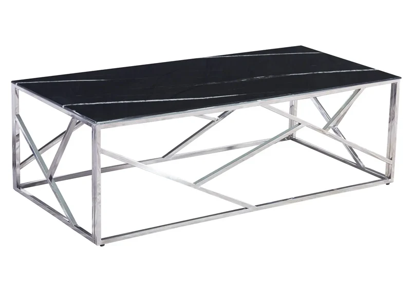 Table basse chrome marbre noir - Ilea