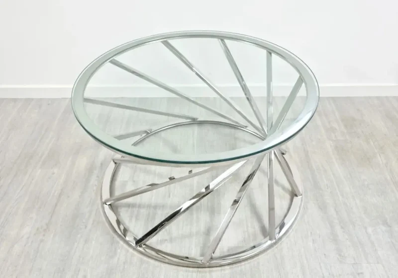 Table basse ronde argent marbre beige - Elga