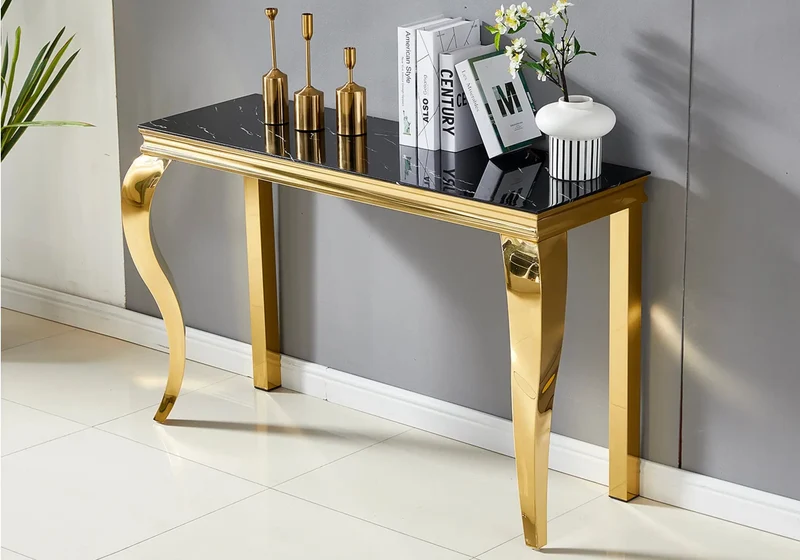 Console dorée marbre noir - Maja