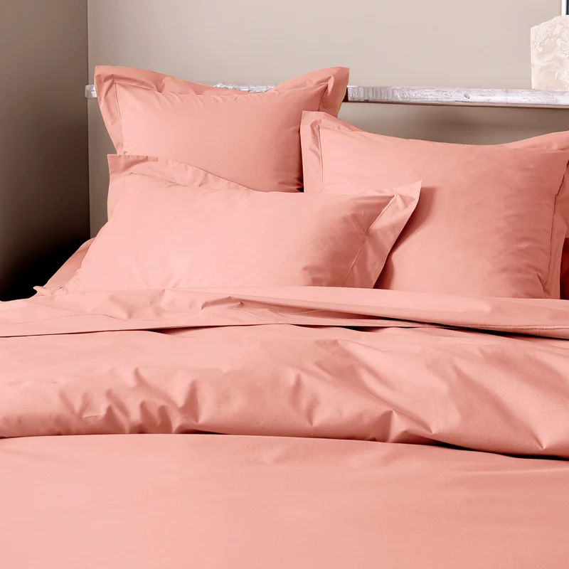 Taie d'oreiller Percale 65 x 65 cm Pur Coton Peigné Longues Fibres 80 Fils/cm² Rose poudré