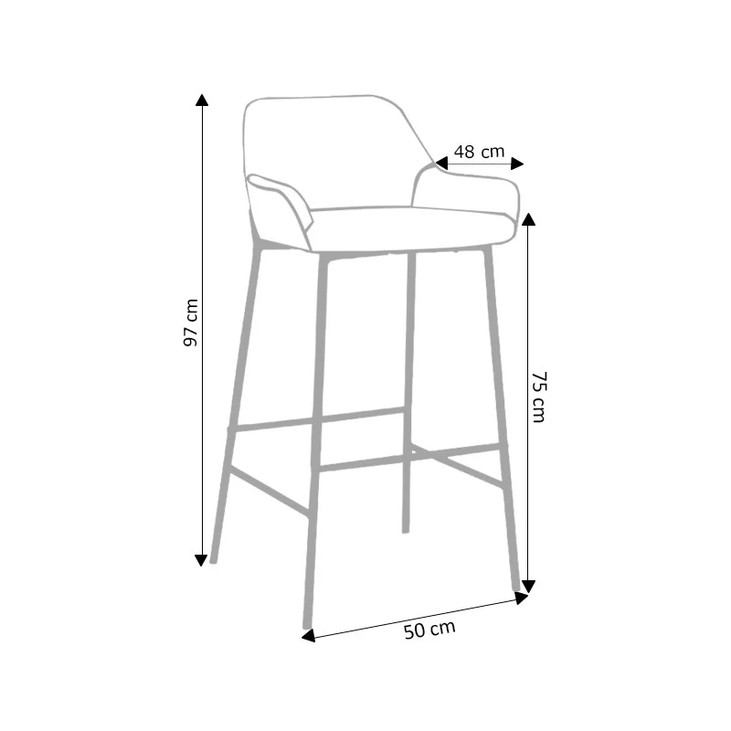 Tabouret de bar en Velours antitache Hauteur assise 75cm - KATEL
