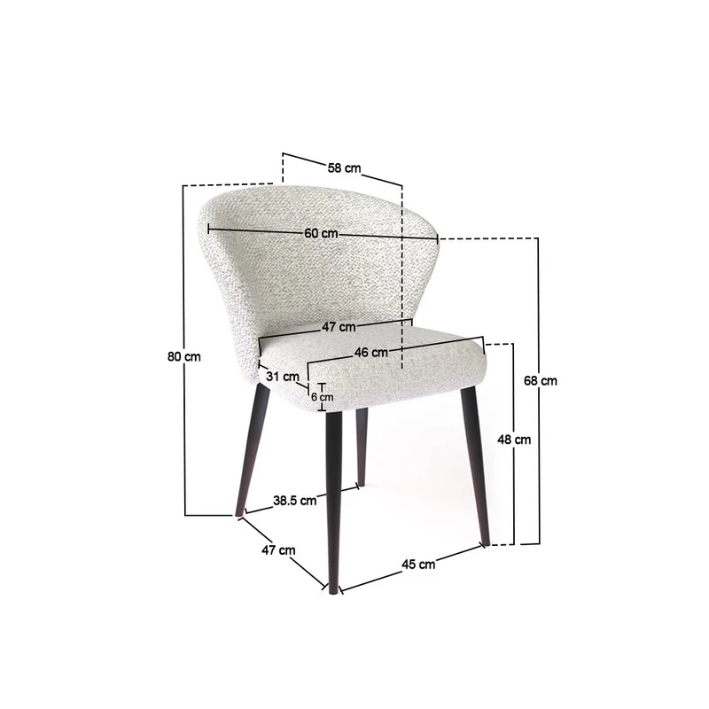 Chaise en tissu velouré, 60x59,5xH80 cm - NINA