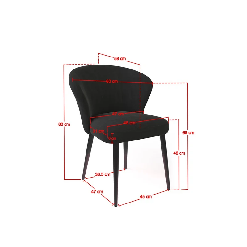 Chaise en tissu velouré, 60x59,5xH80 cm - NINA