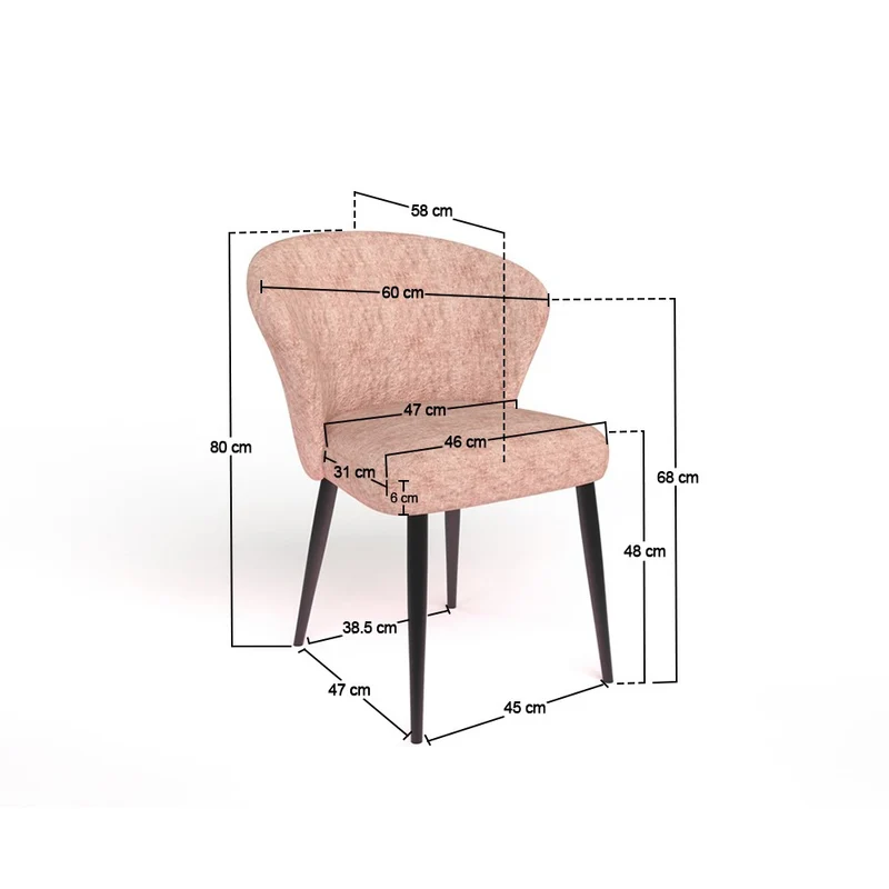 Chaise en tissu velouré, 60x59,5xH80 cm - NINA