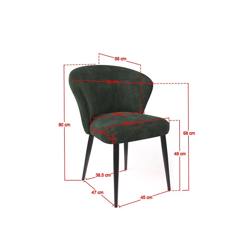 Chaise en tissu velouré, 60x59,5xH80 cm - NINA