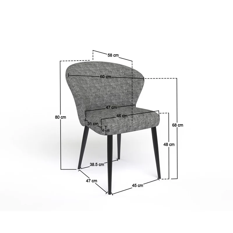 Chaise en tissu velouré, 60x59,5xH80 cm - NINA