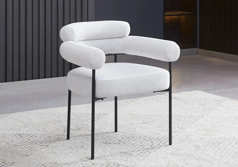 Fauteuil de table bouclée blanc pieds noirs - Laya