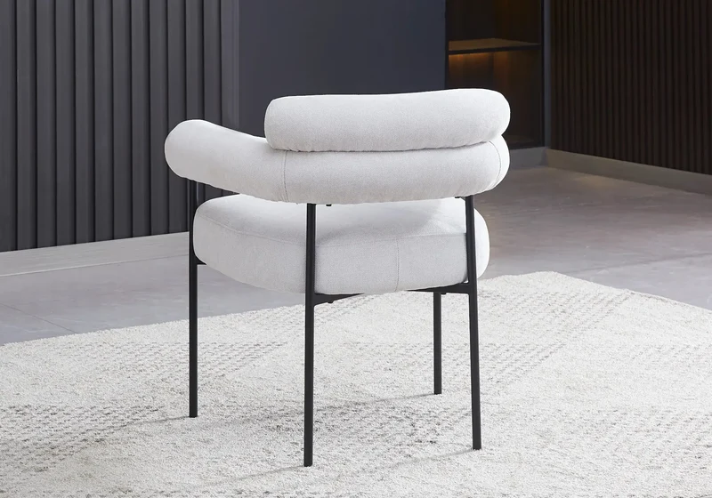 Fauteuil de table bouclée gris pieds noirs - Laya