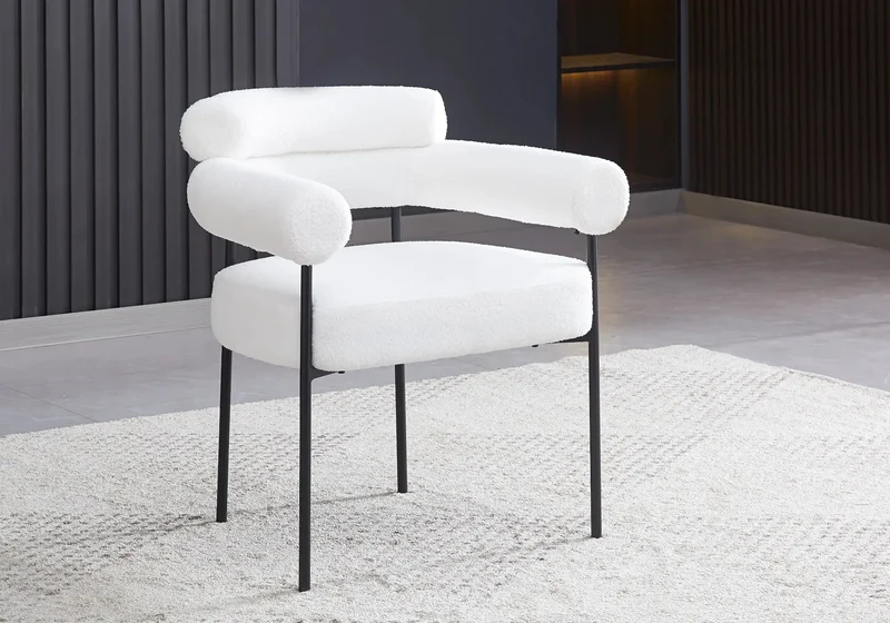 Fauteuil de table bouclée gris pieds noirs - Laya