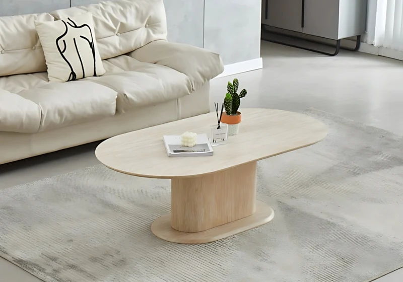 Table basse ovale effet travertin - Inaya