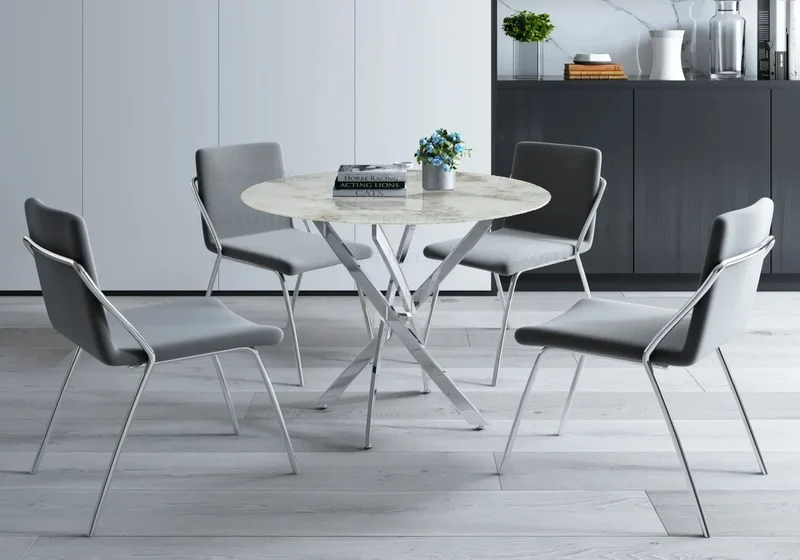 Table ronde argentée marbre beige - Joy