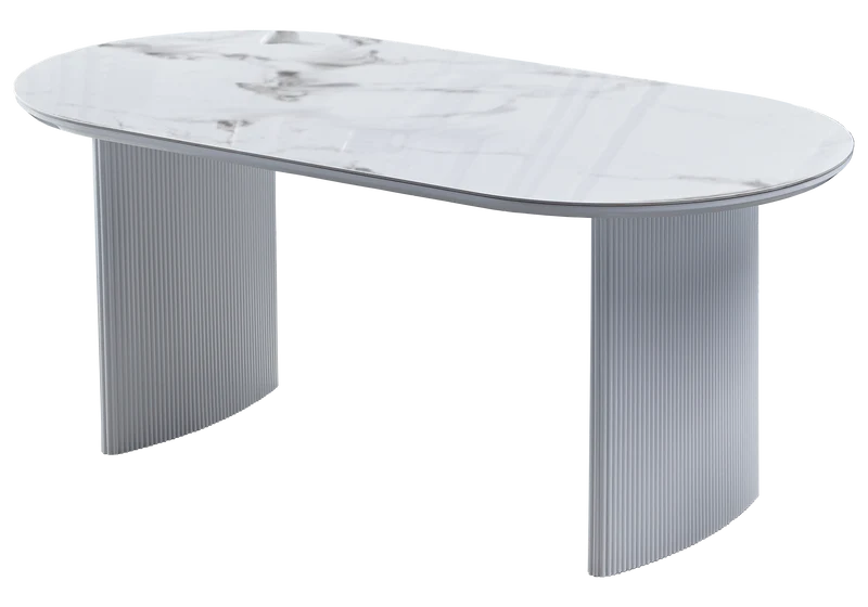 Ensemble table marbre beige et chaises dorés – Kara