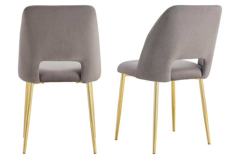 Chaise en velours gris avec dossier ouvert - Leoni x4