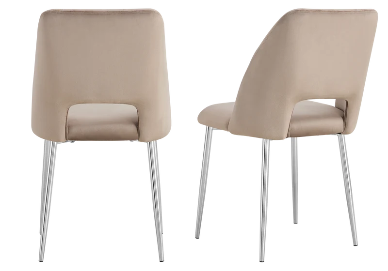 Chaise en velours taupe avec dossier ouvert - Leoni x4