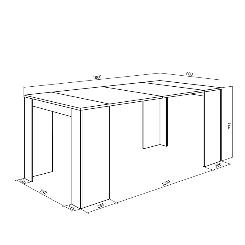 Table console extensible, 140, Pour 6 personnes, chene