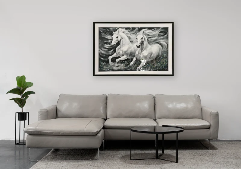 Tableau chevaux blancs éclats cristaux - Stallion