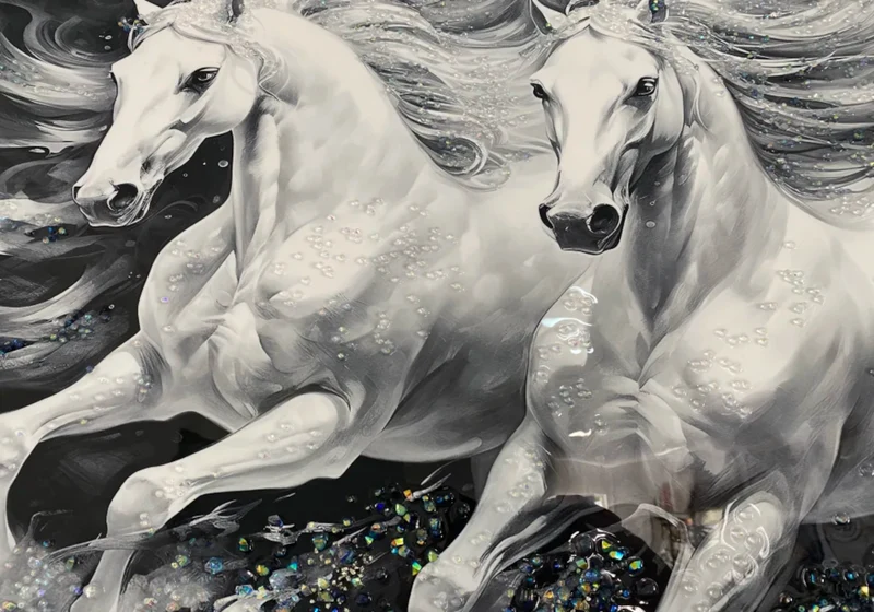 Tableau chevaux blancs éclats cristaux - Stallion