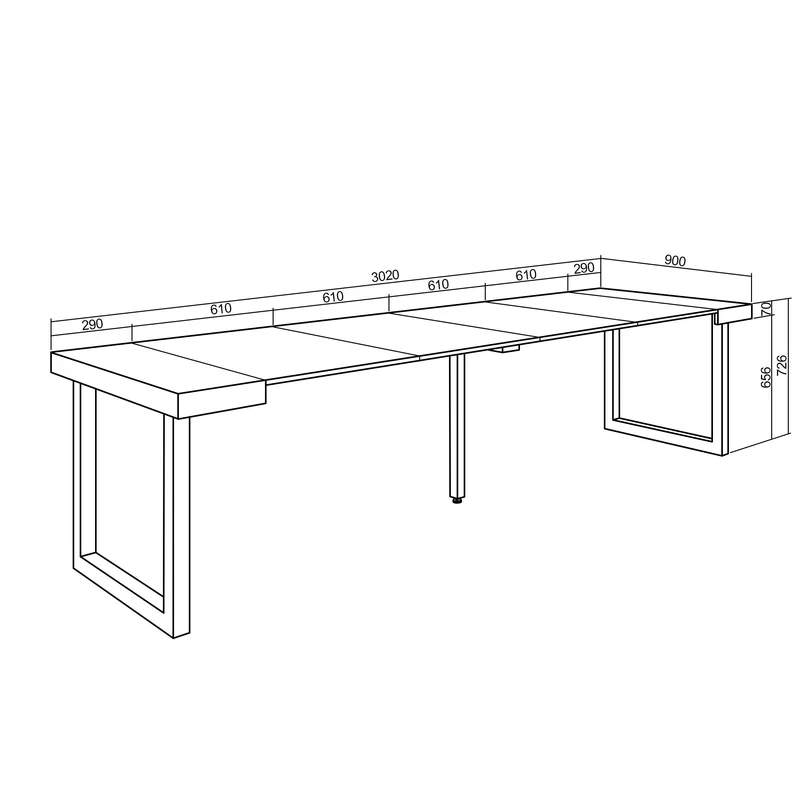 Table console extensible chêne 300 cm – Jusqu’à 14 personnes – Pieds en bois massif noirs en U