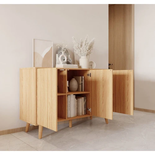 Buffet en chêne Alba 120 cm avec portes cannelées Rocco