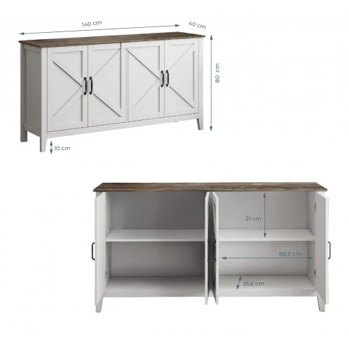 Buffet Olimpia en chêne blanc et rustique 140 cm
