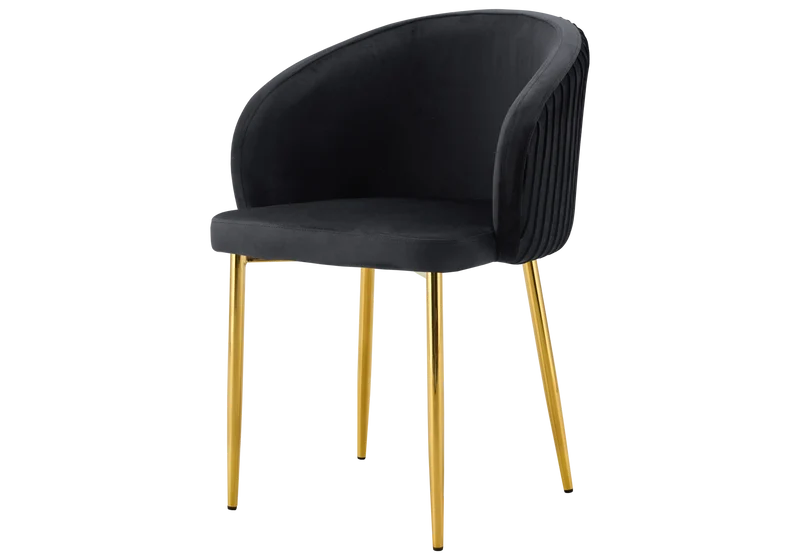 Chaise salle manger velours noir pieds doré - Sora x2