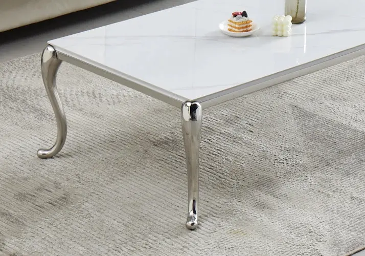 Table basse argent céramique marbre blanc - Sofie