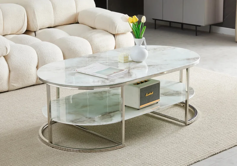 Table basse argent marbre blanc - Lona